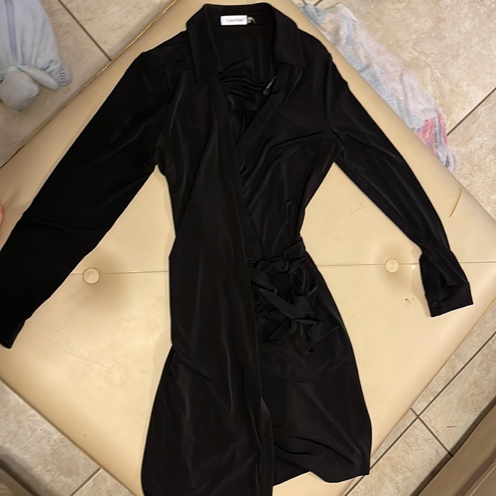 Black long sleeve wrap dress